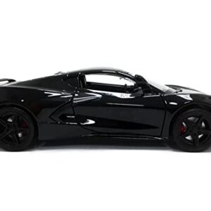 Motormax Toy 2020 Chevy Corvette C8 Stingray Black with Gray Stripes 1/24 Diecast Model Car by Motormax 79360 (79360bk)