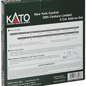 Kato USA Model Train Products N Scale New York Central 20th Century Limited 4-Car Add-on Set (106-7130)