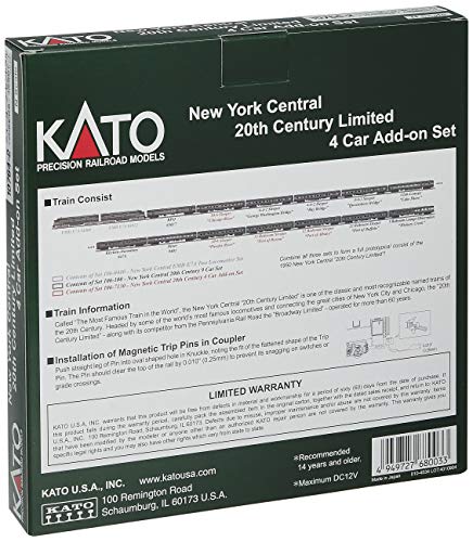 Kato USA Model Train Products N Scale New York Central 20th Century Limited 4-Car Add-on Set (106-7130)