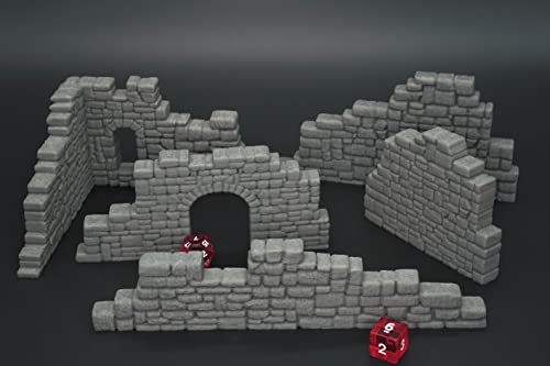 EnderToys Ruined Stone Walls Set B, Terrain Scenery for Tabletop 28mm Miniatures Wargame, 3D Printed and Paintable