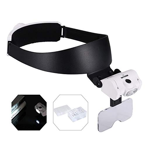 YOCTOSUN Rechargeable Headband Magnifier with 2 LED Lights and 5 Detachable Lenses 1X,1.5X,2X,2.5X,3.5X, Hands-Free Head Magnifying Glasses for Close Work, Jewelry Work, Watch Repair, Arts & Crafts