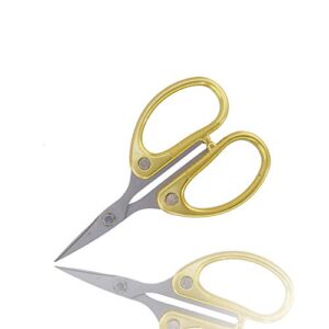 Embroidery Scissors - 4 1/2" Fine Cut Sharp Point Titanium Scissors w/Sheath - Small Craft Snip Scissors - Gold - 1 Pair