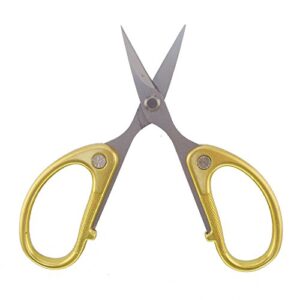 Embroidery Scissors - 4 1/2" Fine Cut Sharp Point Titanium Scissors w/Sheath - Small Craft Snip Scissors - Gold - 1 Pair