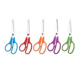 multipurpose scissors ,stainless steel comfort grip handles，sturdy sharp scissors for office home school sewing fabric craft supplies,pack of 5，right/left handed
