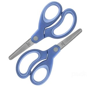 1intheoffice scissors for school kids, blunt tip scissors, kids blunt end scissors, kids safe scissors kid scissors blunt tip, small safety scissors, blue (2 pack)