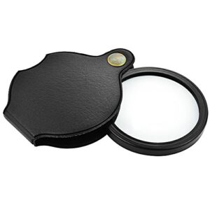 6x mini pocket magnifying glass folding pocket magnifier loupe with rotating protective holster leather pouch for reading,science class,hobby (black), 60mm/2.4″
