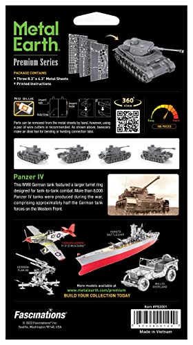 Fascinations Metal Earth Premium Series Panzer IV Tank 3D Metal Model Kit Bundle with Tweezers