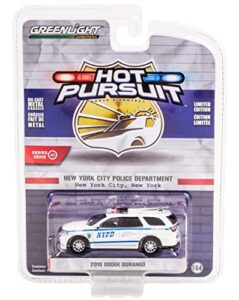 2019 durango white with blue stripes nypd new york city police department (new york) hot pursuit 1/64 diecast model car by greenlight 42980 f