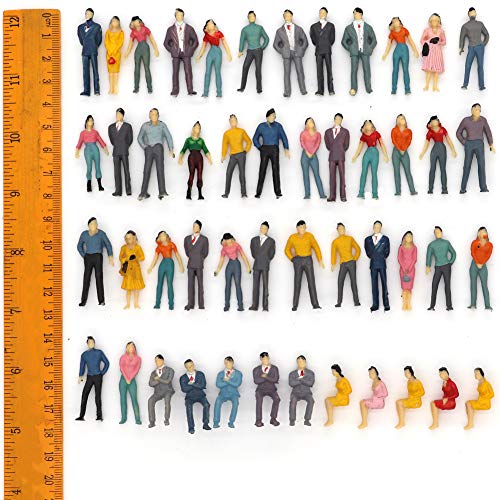 50pcs Building Model Trains Layout 1:50 Painted Figures O Scale Sitting and Standing People Assorted Pose