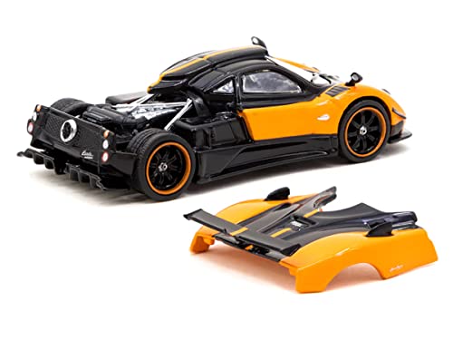 Pagani Zonda Cinque Arancio Saint Tropez Orange Metallic and Black Global64 Series 1/64 Diecast Model Car by Tarmac Works T64G-TL021-OR