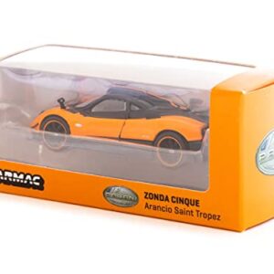 Pagani Zonda Cinque Arancio Saint Tropez Orange Metallic and Black Global64 Series 1/64 Diecast Model Car by Tarmac Works T64G-TL021-OR