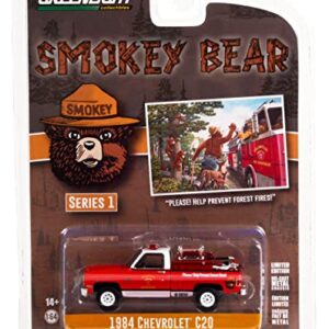 1984 Chevy C20 Pickup Truck w/Fire Equipment Hose & Tank Please! Help Prevent Forest Fires! Smokey Bear 1/64 Diecast Model Car by Greenlight 38020 E