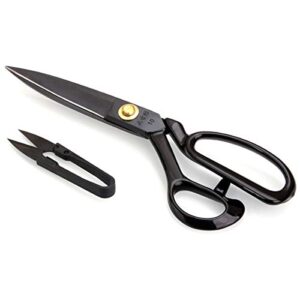 abuff 10 inch left handed scissors for lefty, sewing scissors with thread snip, bent-left dressmaker shears with box, black