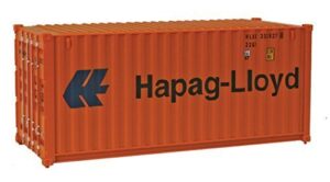 walthers scenemaster ho scale model of hapag lloyd (orange, blue) 20′ corrugated container,949-8055