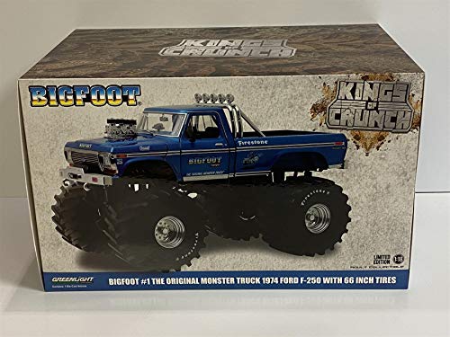 Kings of Crunch - Bigfoot #1-1974 Ford F-250 Diecast Monster Truck with 66-Inch Tires in 1:18 Scale