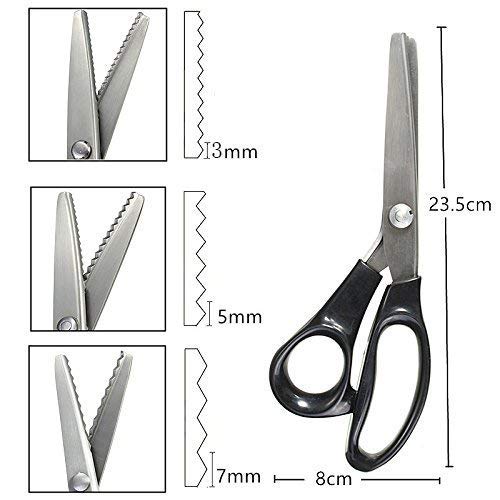 Professional Pinking Shears, Comfort Grip Handle Stainless Steel Dressmaking Scissors Sewing Art Craft Cut Tool, Serrated and Scalloped Blade Cutting Scissor for Fabric Decoration (Serrated 3mm)