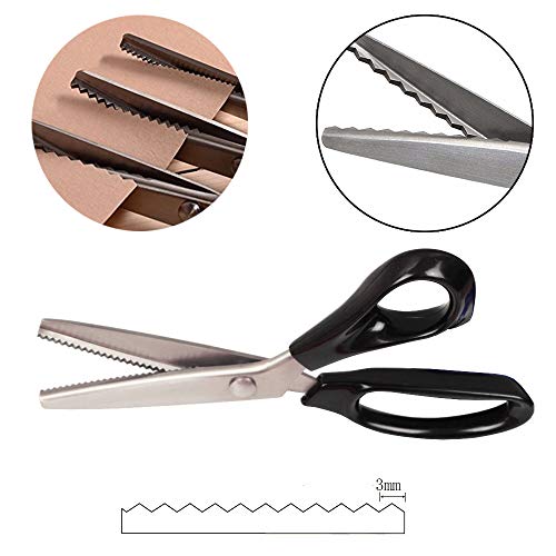 Professional Pinking Shears, Comfort Grip Handle Stainless Steel Dressmaking Scissors Sewing Art Craft Cut Tool, Serrated and Scalloped Blade Cutting Scissor for Fabric Decoration (Serrated 3mm)