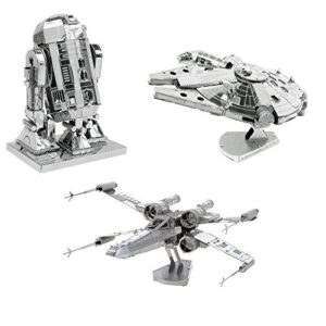 metal earth 3d model kits star wars set of 3 millennium falcon – r2-d2 – x-wing starfighter