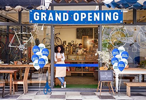 Nashira Ribbon Cutting Ceremony Kit, 25" Giant Scissors with Blue Satin Ribbon, Grand Opening Banner & Balloons - Heavy Duty Metal Scissors for Special Events, Inaugurations & Ceremonies