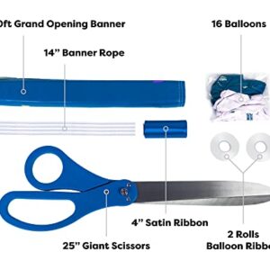 Nashira Ribbon Cutting Ceremony Kit, 25" Giant Scissors with Blue Satin Ribbon, Grand Opening Banner & Balloons - Heavy Duty Metal Scissors for Special Events, Inaugurations & Ceremonies