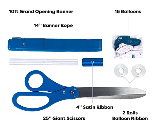 Nashira Ribbon Cutting Ceremony Kit, 25" Giant Scissors with Blue Satin Ribbon, Grand Opening Banner & Balloons - Heavy Duty Metal Scissors for Special Events, Inaugurations & Ceremonies