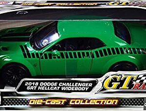 Motormax 2018 Dodge Challenger SRT Hellcat Widebody Green with Black Stripes GT Racing Series 1/24 Diecast Model Car 73786