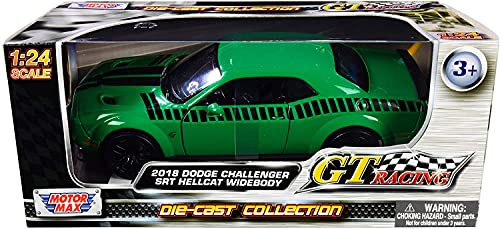 Motormax 2018 Dodge Challenger SRT Hellcat Widebody Green with Black Stripes GT Racing Series 1/24 Diecast Model Car 73786