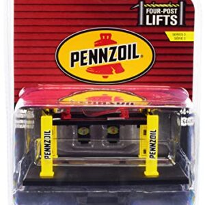 Adjustable Four-Post Lift Pennzoil Black and Yellow Four-Post Lifts Series 3 1/64 Diecast Model by Greenlight 16130 C