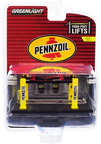 Adjustable Four-Post Lift Pennzoil Black and Yellow Four-Post Lifts Series 3 1/64 Diecast Model by Greenlight 16130 C