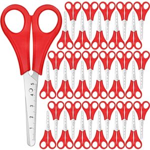 50 pack kids scissors 5 inch blunt tip safety scissors stainless steel paper scissors with comfort grip handles and scale for students craft (red)