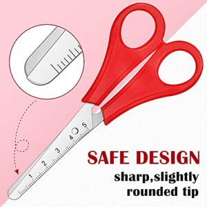 50 Pack Kids Scissors 5 Inch Blunt Tip Safety Scissors Stainless Steel Paper Scissors with Comfort Grip Handles and Scale for Students Craft (Red)