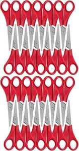 wa portman pointed kids scissors bulk – 24 pack red right- and left-handed scissors for school kids – classroom scissors for students – 2.5 inch pointed scissors for kids – kids safety scissors bulk
