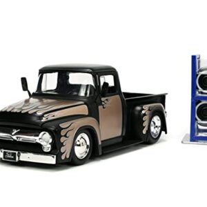 Jada Toys Just Trucks 1:24 1956 Ford F-100 Die-cast Car Black/Brown with Tire Rack, Toys for Kids and Adults