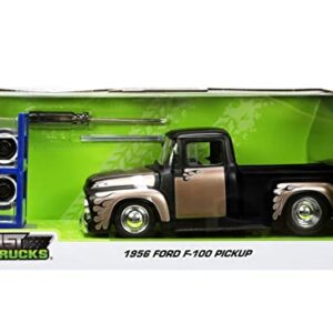 Jada Toys Just Trucks 1:24 1956 Ford F-100 Die-cast Car Black/Brown with Tire Rack, Toys for Kids and Adults