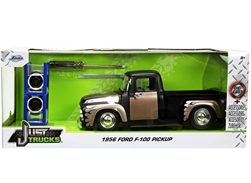 Jada Toys Just Trucks 1:24 1956 Ford F-100 Die-cast Car Black/Brown with Tire Rack, Toys for Kids and Adults