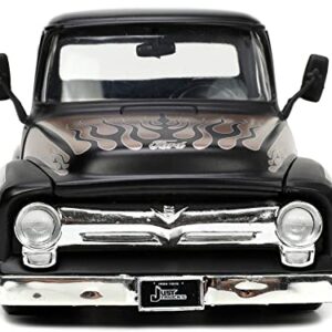 Jada Toys Just Trucks 1:24 1956 Ford F-100 Die-cast Car Black/Brown with Tire Rack, Toys for Kids and Adults