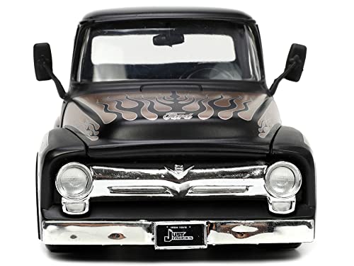 Jada Toys Just Trucks 1:24 1956 Ford F-100 Die-cast Car Black/Brown with Tire Rack, Toys for Kids and Adults