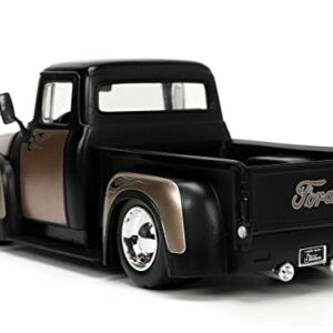 Jada Toys Just Trucks 1:24 1956 Ford F-100 Die-cast Car Black/Brown with Tire Rack, Toys for Kids and Adults