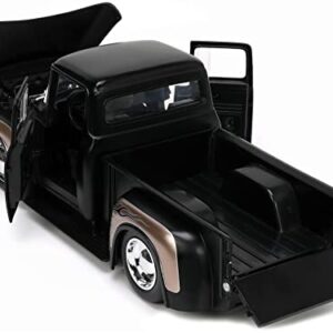 Jada Toys Just Trucks 1:24 1956 Ford F-100 Die-cast Car Black/Brown with Tire Rack, Toys for Kids and Adults