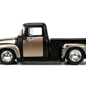 Jada Toys Just Trucks 1:24 1956 Ford F-100 Die-cast Car Black/Brown with Tire Rack, Toys for Kids and Adults