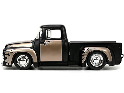 Jada Toys Just Trucks 1:24 1956 Ford F-100 Die-cast Car Black/Brown with Tire Rack, Toys for Kids and Adults