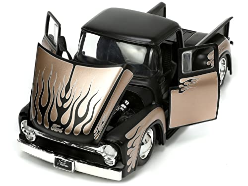 Jada Toys Just Trucks 1:24 1956 Ford F-100 Die-cast Car Black/Brown with Tire Rack, Toys for Kids and Adults