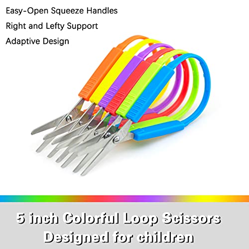 Mini Loop Scissors , Colorful Looped Scissor, Adaptive Design, Right and Lefty Support, Easy-Open Squeeze Handles (5 inch (for Kids),3 PCS)