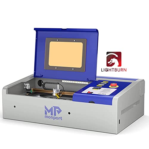 Monport 40w Lightburn with GCode License Key for Lightburn Software 40W Laser Engraver (8" X 12") CO2 Laser Engraver with Red Dot Guidance, 3 LED Monitor Display and Water Cooling System