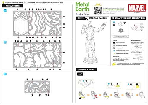 Metal Earth Premium Series Marvel Iron Man Mark LXXXV 3D Metal Model Kit Bundle with Tweezers Fascinations