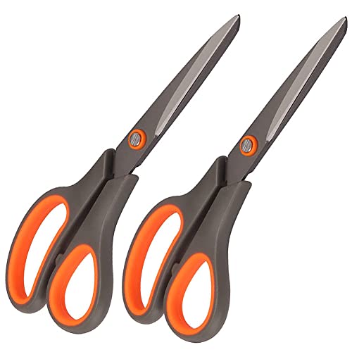 2 Pack 8" Titanium Non-Stick Scissors, All-Purpose Professional Stainless Steel Shears Comfort Soft Grip, Straight Office Craft Scissors for DIY School Home