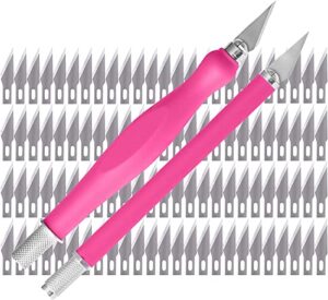wa portman pink precision knife set – 2 pink comfort grip precision knives & 100 carbon steel knife blades – craft knife set with 100 #11 replacement hobby knife blades – art knife & 100 knife blades
