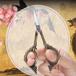 KISTARCH 2pcs Embroidery Scissors,5" Sewing Scissors Small Sharp Craft Scissors with Leather Sheath for Fabric Needlework Crochet Threading Tool, Artwork,Thread Snips, Silver-Bronze Peacock Style