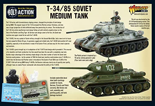 Bolt Action Soviet T34/85 Medium Tank 1:56 WWII Military Wargaming Plastic Model Kit