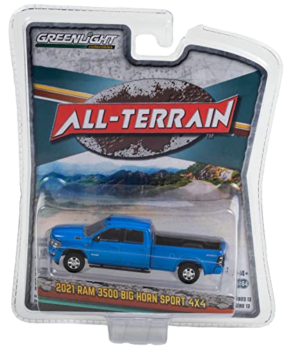 2021 Ram 3500 Big Horn Sport 4x4 Pickup Truck Hydro Blue Pearl All Terrain Series 13 1/64 Diecast Model Car by Greenlight 35230 F